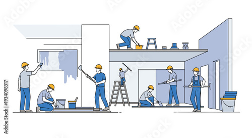 Painters at Work on Construction Site.