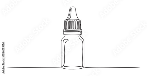 Single line drawing of a multi purpose dropper bottle, suitable for showcasing pharmaceutical products, beauty serums, essential oils, or eliquid concentrates in health, wellness, and