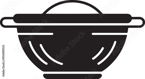 Black and white ceramic pot with lid and handles