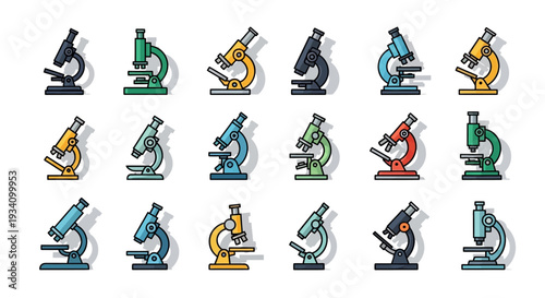 Colorful Microscopy Equipment Illustrations: A Collection of Vectorized Scientific Tools