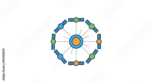 Conceptual illustration of a network of satellites in orbit around a celestial body