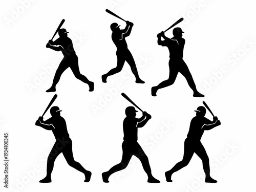 Collection of Baseball Player Batting Silhouettes in Various Swings
