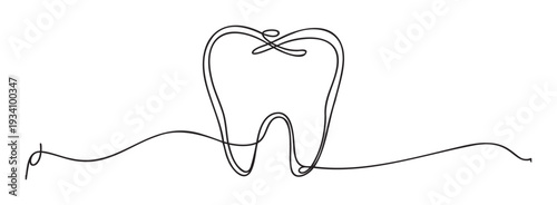 Minimalist continuous line drawing representing a healthy tooth, ideal for dental health awareness campaigns, clinic branding, healthcare educational content, or modern wellness promotion