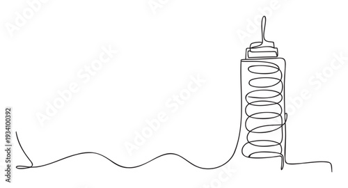 Elegant continuous single line drawing forming an abstract modern architectural structure or a stylized object with a dispenser, suitable for graphic design, minimalist branding, or