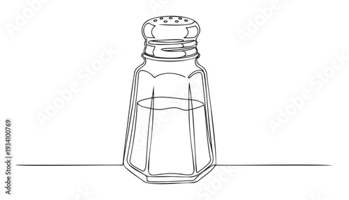 Continuous line drawing of a classic salt shaker on a table, perfect for minimalist food branding, restaurant menus, or kitchenrelated graphic projects.