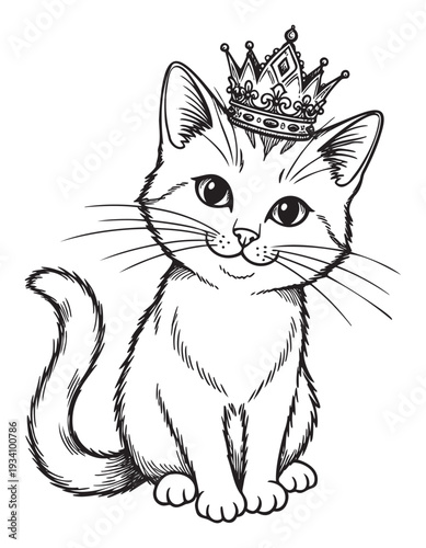 Cute regal kitten wearing a majestic royal crown, perfect for petthemed products, childrens books, greeting cards, or whimsical decor.