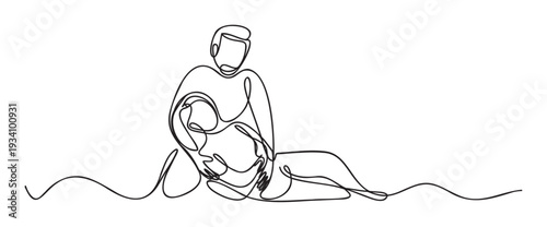 Continuous line drawing of a loving couple embracing, symbolizing unity and emotional connection, perfect for relationship, romance, or familythemed marketing materials and graphic projects.