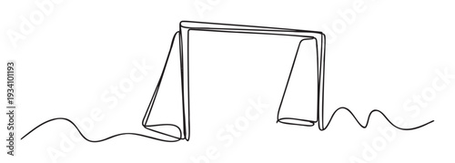 Continuous line drawing of a minimalist soccer goal, perfect for sports event promotions, athletic club branding, or modern graphic presentations.