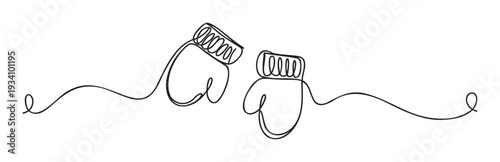 Sleek continuous single line drawing of two boxing gloves, embodying the spirit of combat, physical activity, and competitive sports, ideal for athletic branding and promotional materials.