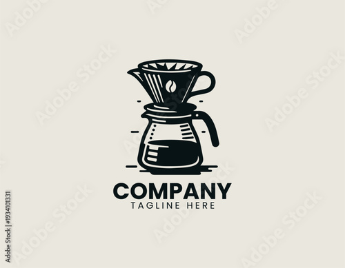 Pour over coffee maker in clean modern cafe vector illustration style