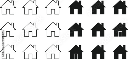 Set of four black silhouettes featuring young girls in witch costumes holding pumpkin lanterns for Halloween trick or treat celebration isolated on white background (25 words)