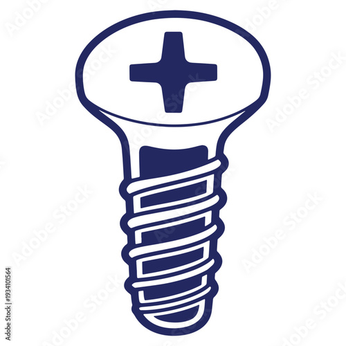 Isolated Screw Head with Phillips Drive Recess for Woodworking and Construction Projects Illustration in Dark Blue Color