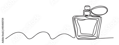 A stylish single continuous line drawing of an elegant perfume bottle, perfect for beauty product branding, cosmetic packaging, or minimalist luxury advertising campaigns.