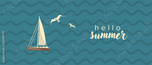 Hello summer background, seascape, banner, cover, summer postcard