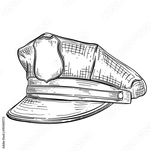 police officer cap uniform vector line art hand drawn illustration