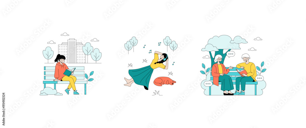 Obraz premium People Enjoy Outdoor Activities in Vector Illustration