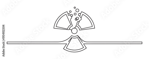 Stylized nuclear radiation symbol with its top part dissolving into bubbles, ideal for representing danger, decay, or environmental concerns in various graphic projects