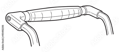 A functional line drawing of a durable curved handle with a textured grip, ideal for product design, manufacturing, or equipment schematic visuals
