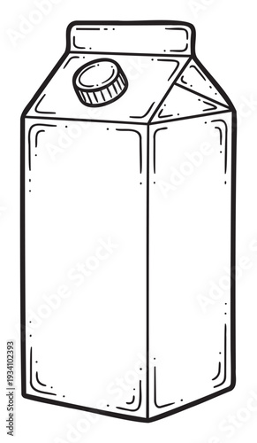 Simple line drawing of a fresh milk or juice carton with a screw cap perfect for illustrating healthy beverage options and food packaging in grocery store advertisements or lifestyle blogs