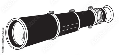 Sleek black monocular telescope optical instrument for distant viewing and exploration, ideal for educational resources, travel content, and scientific visual aids.