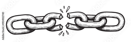 Dynamic handdrawn style broken chain graphic symbolizing freedom, independence, or overcoming obstacles, ideal for conceptual visual communication in various media presentations and