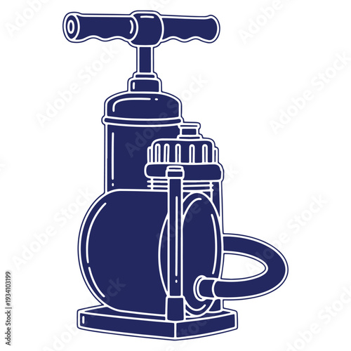 Navy blue manual air compressor illustration for industrial and engineering equipment needs vector graphic resource design element