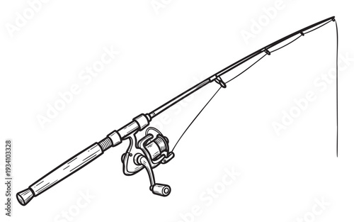 Angling gear featuring a long fishing rod and a robust spinning reel, perfect for outdoor sport publications, fishing hobby content, or aquatic leisure promotions.
