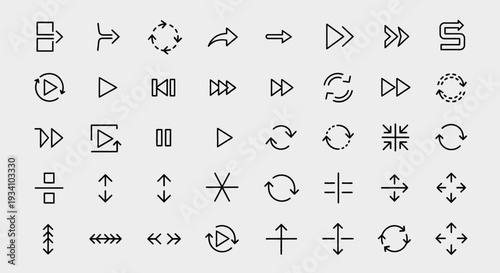 A collection of stylized directional and functional arrows, outlines, and minimalist graphics