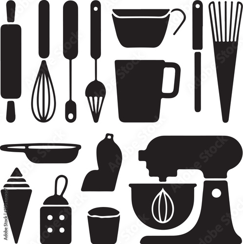 Black kitchen utensils and appliances white