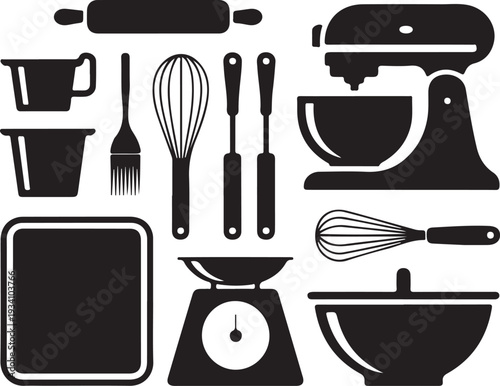 Black kitchen utensils and appliances white
