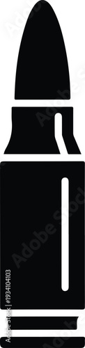 A black bullet illustration with a rounded tip cylindrical body and a vertical white stripe