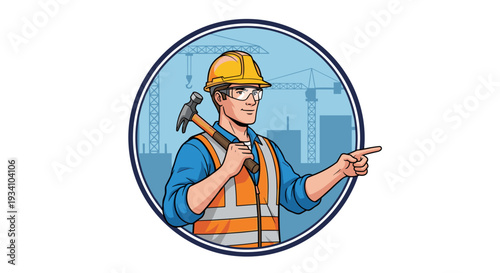 Construction Worker Cartoon Character Icon Illustration.