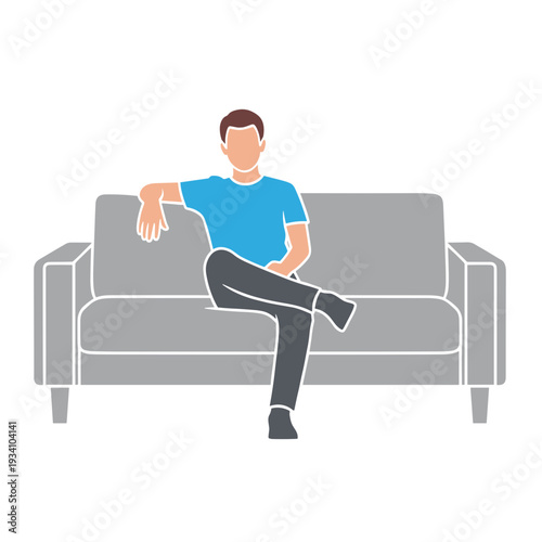 Man Sitting on Sofa Relaxing at Home.