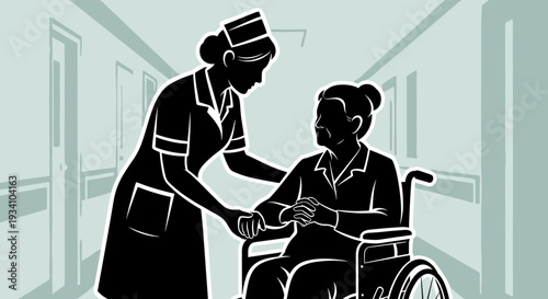 Nurse Assisting Patient in Wheelchair.