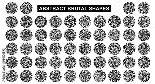 Abstract brutal shapes design with monochromatic circles graphic illustration display