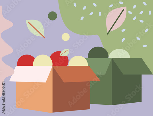 Containers for sharing harvest with garden in background