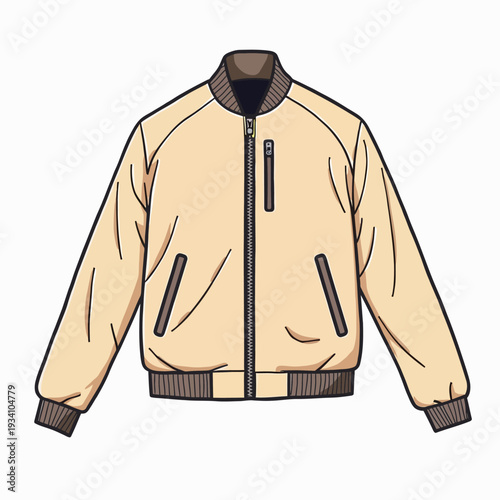Classic beige bomber jacket with zippered pockets and ribbed cuffs suitable for men or women looking for a stylish casual autumn outerwear piece.
