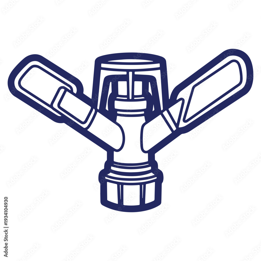 Naklejka premium Rotary Lawn Sprinkler Illustration for Irrigation and Lawn Care Services with Clean Design and Minimalist Style in Blue Outline