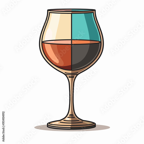 A creative abstract wine glass illustration with colorful geometric sections, ideal for modern restaurant branding, wine tasting events, and menu design.
