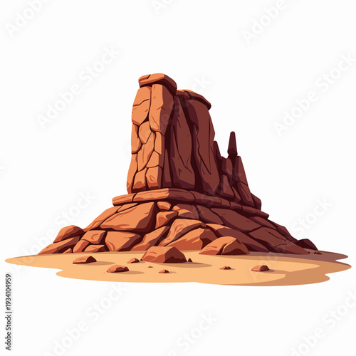 This iconic red rock butte illustration captures the vast and arid beauty of a desert landscape inspired by Monument Valley and Southwestern American nature.
