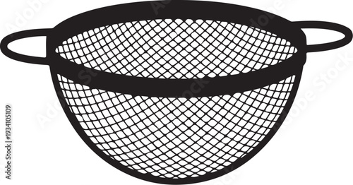 Black metal mesh strainer with handles kitchen utensil