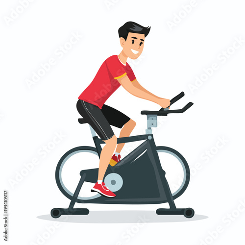 Man exercises on stationary bicycle studio illustration