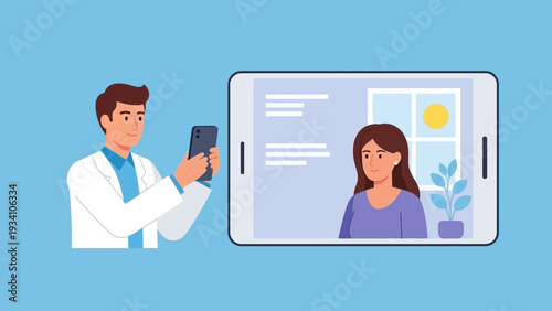 Doctor conducting telemedicine consultation with patient on mobile device