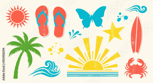 Set of 13 Summer Beach Vacation Elements Vector