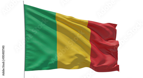 Vibrant flag of mali waving in the wind, symbolizing national pride and identity isolated on white background