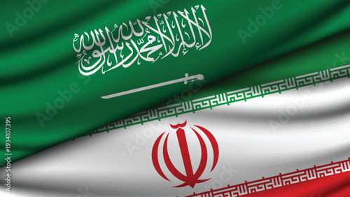 Illustration Vector Featuring IRAN and SAUDI ARABIA Identities with IRAN and SAUDI ARABIA Flags