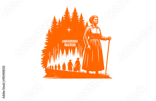 Harriet Tubman Underground Railroad Silhouette, Civil Rights History Vector Sticker, Freedom and Courage Historical Icon