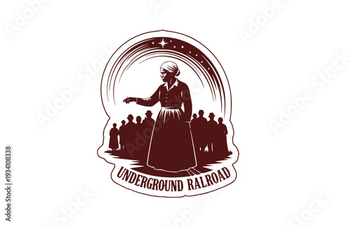 Harriet Tubman Underground Railroad Silhouette, Civil Rights History Vector Sticker, Freedom and Courage Historical Icon