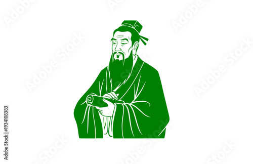 Confucius Chinese Philosopher Silhouette, Eastern Philosophy History Vector Sticker, Ancient Scholar and Teacher Icon