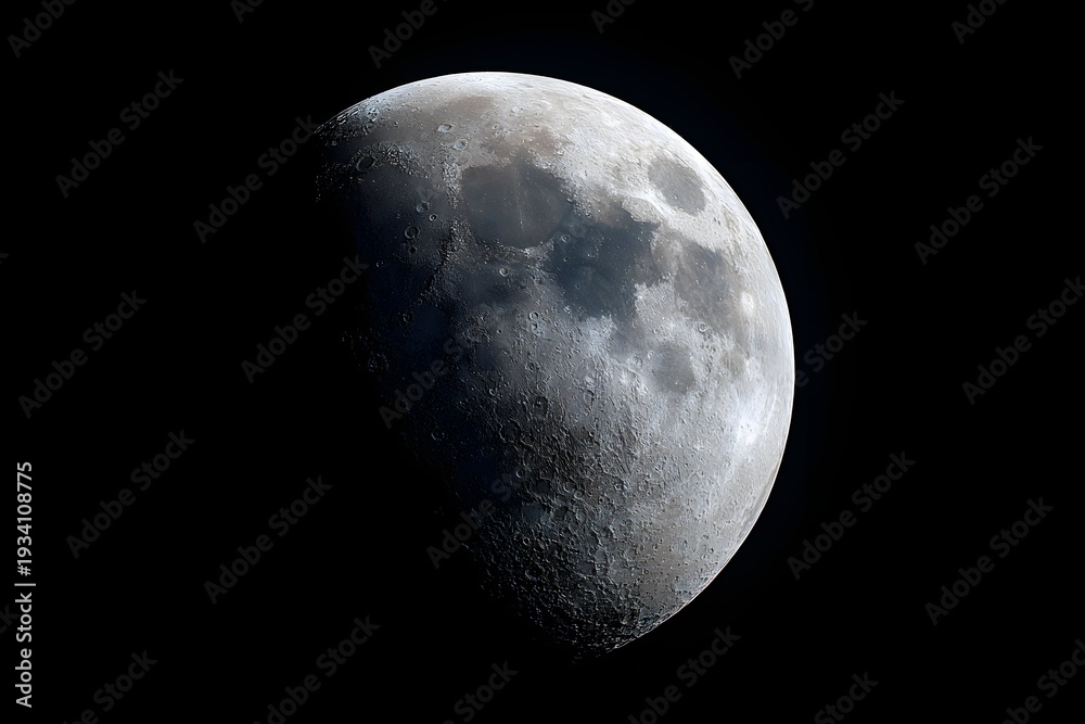 Fototapeta premium Bright moon over cratered surface in high-resolution night scene.